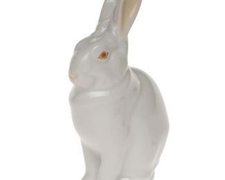 Herend sitting natural rabbit , in natural porcelain,  hand-painted with 24K gold accents. 5 ¼" T, Hungary.