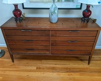Lane Mid Century Modern "Tuxedo" walnut dresser with rosewood insets.