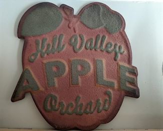 Fun vintage sign, atop the Country Craftsman pine hutch.