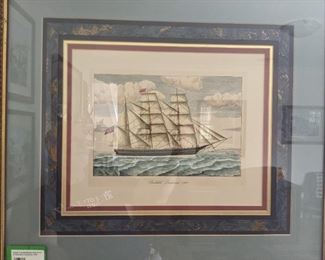 Nicely framed/matted ship print, Barskib Lindesnas, 1869.