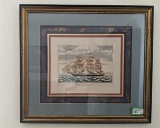 Nicely framed/matted ship print, Fulrigger Guldbringa au Arendal.