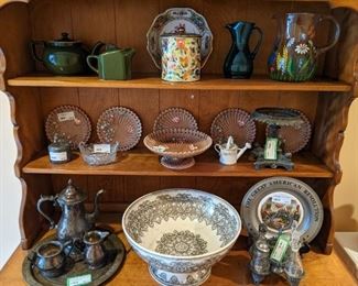 Vintage two-piece maple hutch, by Cushman Colonial Creations Co., Bennington, VT, filled with vintage and antique goodies!