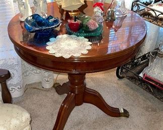 Brass Claw Foot Mahogany Round Inlayed Side Table