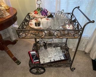 Wicker and Metal Tea Cart