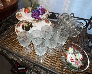 Iris Cordial Glasses, Venetian Blow Glass Candy, Royal Albert Old Country Rose Titbit Serving Tray, Coaster Set