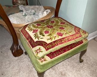 Tapestry Foot Stool and Pillow Brass Legs