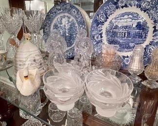 Blue and White  Liberty Plates, Crystal Angels, Glass Salt & Peppers