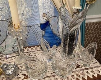 Mikasa Art Deco Glass Vases and Candle Holder, Stained Glass Angels 