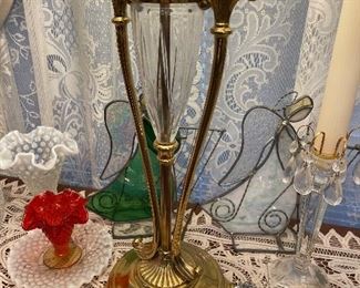 Brass and Glass Lamp, Fenton Hobnail Vases