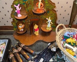 Glass Cigars, Glass Dangle Ornaments, Disney Figures in Display
