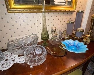 Green Mid Century Tall Vase, Glass Swan