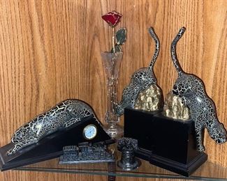 Marble Panthers Bookends and Cloxk