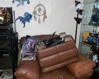 Leather Chair and Footstool 