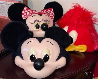 Walt Disney Vintage Hard Plastic Face Caps Hats and Woody Woodpecker 