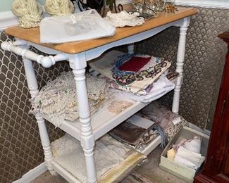 White Tea Cart, Linens, Wine Holders, Angle Candle Holders, Napkins