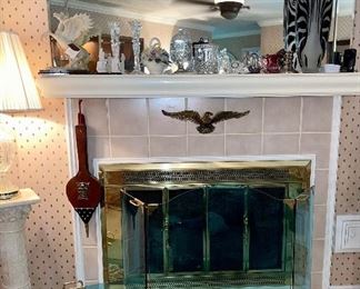 Glass Fireplace Screen, Bellows, Floor Cat