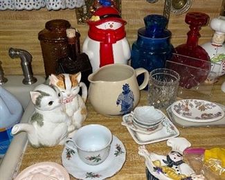 Colored Glass Jars and Decanter, Spoon Rests, Tea Bag Holders, Marshall Pottery