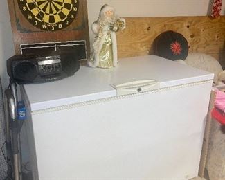 Freezer Chest, Dart Board, Old Map, Portable Radio CD Player, Tree Toppers Santas, Angels