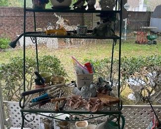 Wrought iron Bakers Rack, Yard Sprinklers, Planters, and more