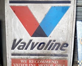 Vintage Fiberglass Valvoline Retail Sign, 56" x 48", Some Cracks On Border, And Two Piece Metal Auto Service Sign, 40" x 82"