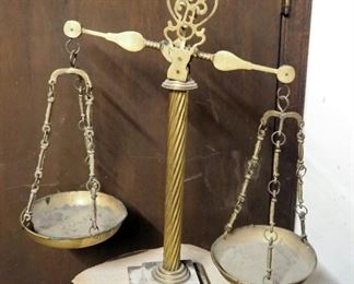 Marble And Brass Scales, Marked Made In Italy, 22" Tall