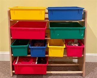 Item 169:  Storage Organizer with Bins (seems to be missing one bin) - 34"l x 11.5"w x 31"h:  $22
