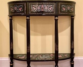 Item 41:  Polished Ebony Painted Demi Lune Table - 31.5"l x 7"w x 30.5"h:  $125