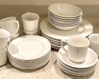 Item 211:  Royal Staffordshire Heirloom Moonstone by J&G Meakin:  $125                                                                                                    8 dinner plates, 8 salad plates, 8 bowls, 8 cups & 7 saucers