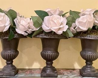 Item 112:  Bombay Co. Resin Urns with White Roses - 11": $18/each