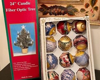 Item 115:  24" Candle Fiber Optic Tree and 12 Days of Xmas ornaments:  $18