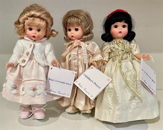 Item 149:  Madame Alexander Wendy Loves Sunday School:  $48                                                                                          Item 150:  Madame Alexander Children's Prayer:  $32                     Item 151:  Madame Alexander Snow White's Wedding:  $28