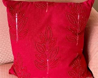 Item 192:  Beaded Pillow with Red Leaves:  $24
