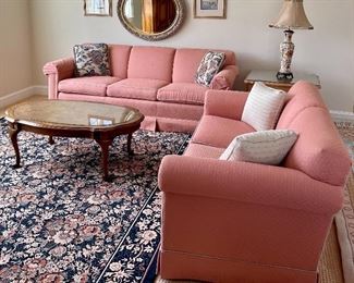 Ethan Allen Sofa and Love Seat (sofa sold but still have love seat!)- very nice condition includes custom made royal blue slip covers for a different look