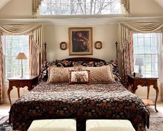 Item 24:  Ethan Allen King Cane Back Poster Headboard Bed (mattress not included):  $295    SOLD                                                                    Item 25:  Ethan Allen Floral Bedding with Giant Pillows:  $175