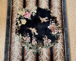 Item 56:  Silk Oriental Style Rug with Hummingbirds - 30" x 54":  $225