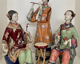 Item 2:  Delicate Shiwan Chinese Wucai Porcelain Ceramic Ladies Playing Instruments, Set of 3:  $545                                     Tallest - 12.5"