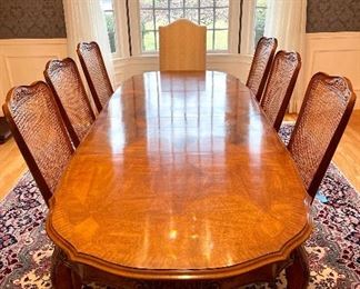 Item 6:  White Furniture Co. Dining Table with 6 Caned Chairs (two armchairs):  $1495 for set                                                              Table includes both leaves - 40"l x 99"w x 29"h                             Chairs - 22"l x 17.5"w x 42.5"h