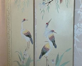 Item 59:  Chinese Ivory Colored Panels with Cranes - 12" x 37":  $395