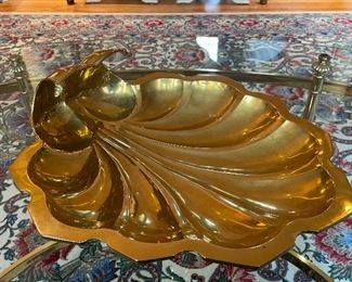 Item 99:  Mottahedeh Brass, Large Deco Style Shell Center Piece Dish - 14" x 5":  $64