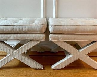Item 4:  Ethan Allen French Empire Regency Style X-Base Benches, Upholstered in Ivory - 21"l x 16"w x 17"h: $445