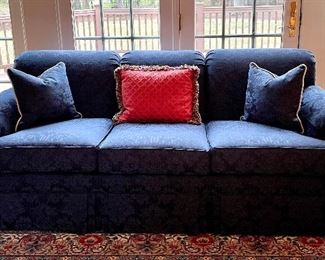 Item 5:  Royal Blue Ethan Allen Sofa - Like New with Down Pillow Accents - 82"l x 23"w x 33"h:  $545