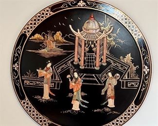 Item 13:  Ebonized Wood with Asian Inspired Scene - 22" x 23":  $125