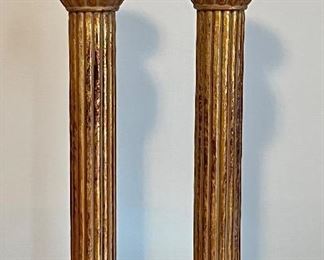 Item 108:  Gold Gilt Columnar Candle Sticks by Bombay Co. - 18.5":  $24