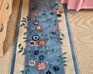Item 52:  Lovely Sky Blue Aubusson Rug Runner with Cheerful Flowers - 2'4" x 8':  $225