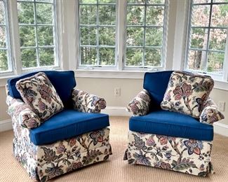 Item 22:  Ethan Allen Swivel Rockers: $450 for pair - the blue slip covers come right off - AND incidentally these are the same slip cover material and color that will be included with the pink Ethan Allen Sofa and Love Seat in the previous photos! - 31"l x 21"w x 29"h