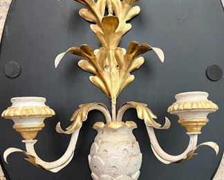 Item 94:  (2) Wall Sconces (these are not electric - they are against the black background so you can see them! $85 for pair