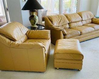 5_____ $495 
Fine Design leather set of 2 chairs + ottoman 32H x 3D x 38W 13"H to the seat x 23"W seat 

6_____ $295 
Fine Design leather sofa 83L x 32H x 3W