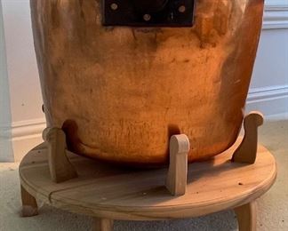 8_____ $395 
Copper cauldron on wood base 21 1/2"H x 22"D