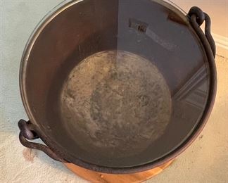 8_____ $395 
Copper cauldron on wood base 21 1/2"H x 22"D