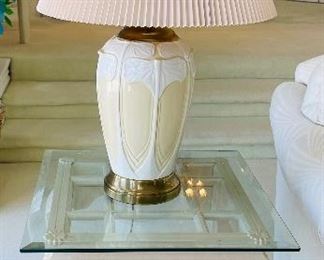 19_____ $60 
Art Nouveau Lamp 34T x 22W
20_____ $125 
Side table 22H x 24D x 24W bevel glass 
